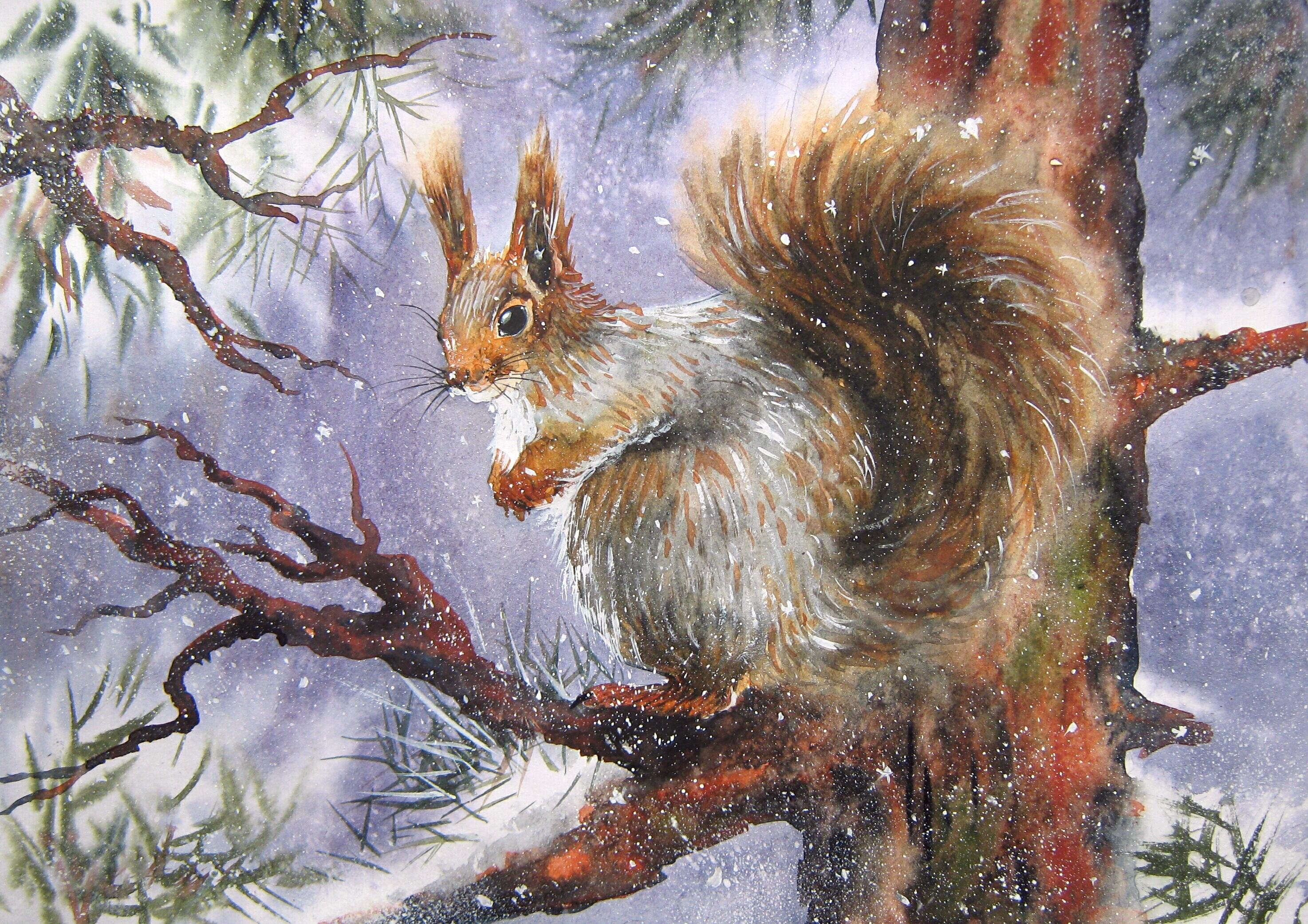 Иллюстрация Белка зимой в стиле детский, живопись, реализм |