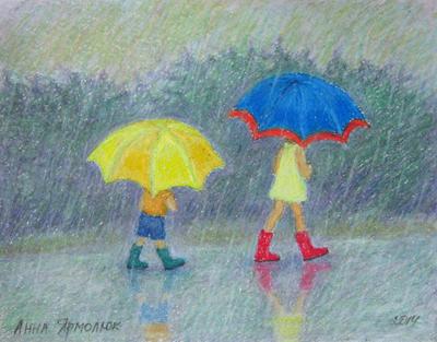 Детские рисунки на тему дождь - 46 фото