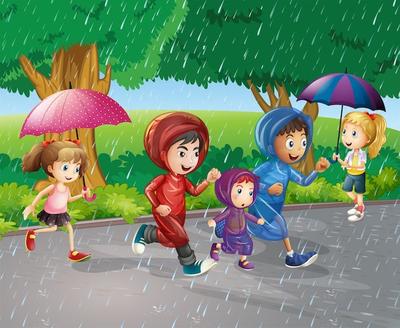 Дети под дождем | Премиум векторы