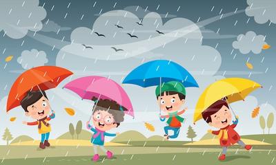 дождь детей иллюстрация вектора. иллюстрации насчитывающей счастье -  16297753