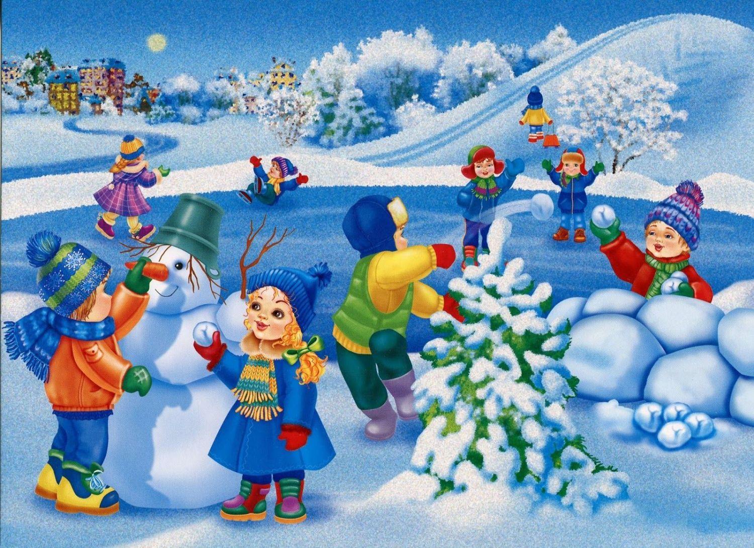 В зиме, дети играют в снеге очень Joyfully Иллюстрация вектора -  иллюстрации насчитывающей мило, костюм: 106275368