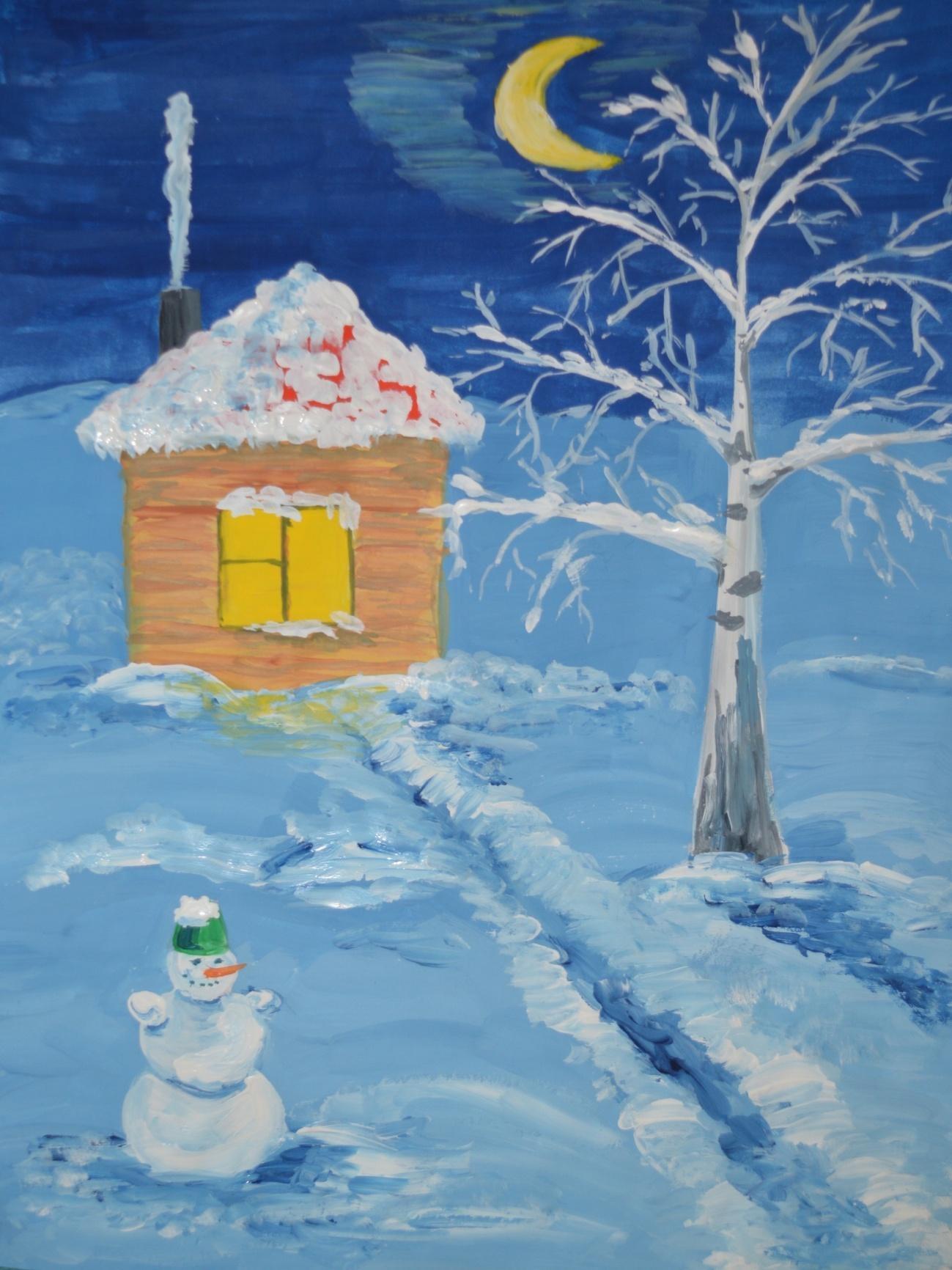 Детские рисунки на тему зима - 143 фото