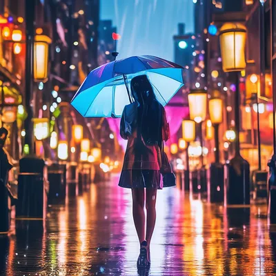 Фото девушка Дождь зонтом Рисованные