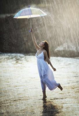 Фотография девушка Дождь Вода Зонт 1920x1200