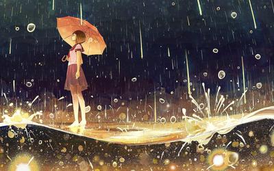 Иллюстрация Девушка под дождем | Illustrators.ru