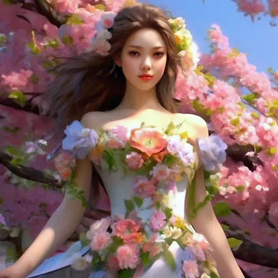 Девушка-весна, платье из цветов, …» — создано в Шедевруме