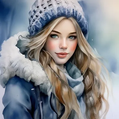 Девушка зима красивая акварель …» — создано в Шедевруме