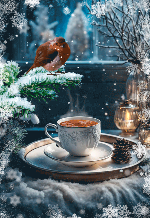 Доброе,зимние утро,чашка кофе,…» — создано в Шедевруме