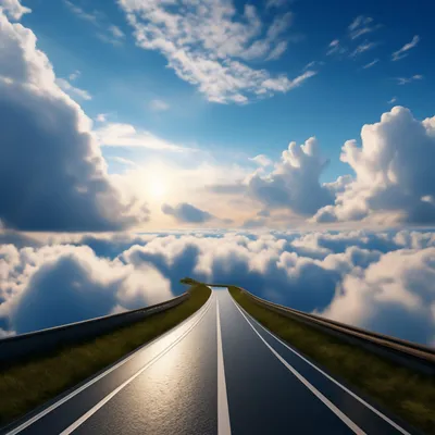 Дорога на небо с облаками в небе…» — создано в Шедевруме
