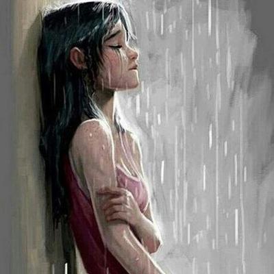 Девушка плачет под дождём, тушь …» — создано в Шедевруме