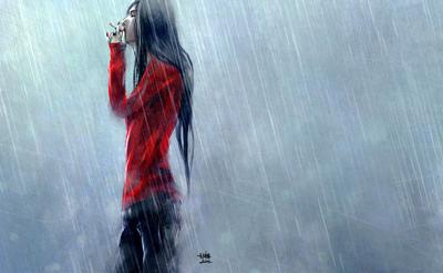 Девушка стоит под дождём и плачет…» — создано в Шедевруме