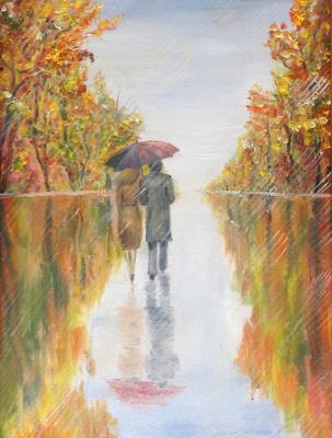 Картина \"Двое под дождем\"