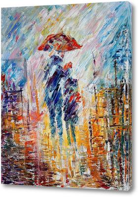 Картина Двое влюблённых под зонтом. Двое под дождем в парке в  интернет-магазине Ярмарка Мастеров по цене 5100 ₽ – JIIBWRU | Картины,  Москва - доставка по России
