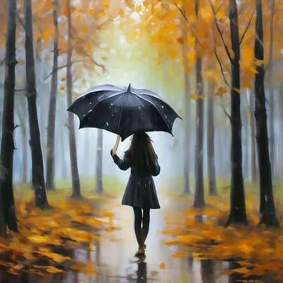 Осень , дождь, парк,листопад, девушка…» — создано в Шедевруме