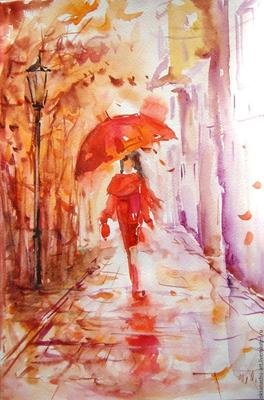 Осень, дождь, девушка идёт по …» — создано в Шедевруме