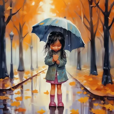 Осень,дождь,лужи,рыжая девушка,…» — создано в Шедевруме