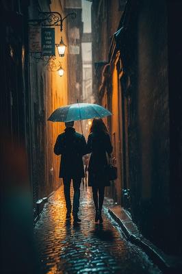 Пара гуляет под дождем под зонтом | Премиум Фото