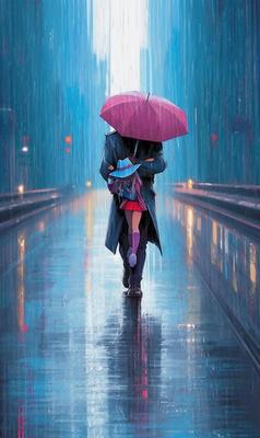 Пара гуляет под дождем с зонтом | Премиум Фото