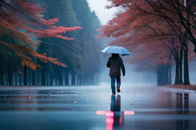 Мужчина идет под дождем с зонтом | Премиум Фото