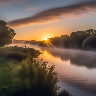 Рассвет на реке рисунок - 84 фото