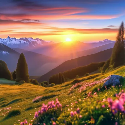 Рассвет, восход солнца в горах, …» — создано в Шедевруме