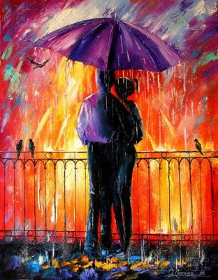 Влюбленные под зонтом Влюбленные под дождем,картина маслом на  холсте,романтика,пейзаж,природа,дождь,любовь,силуэты | Painting, Lovers  art, Umbrella art