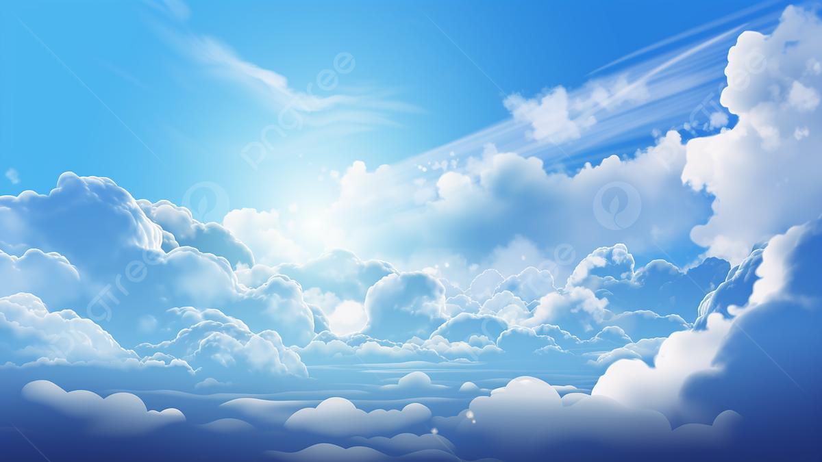 Палящее солнце ясное небо голубое небо и белые облака Фон И картинка для  бесплатной загрузки - Pngtree