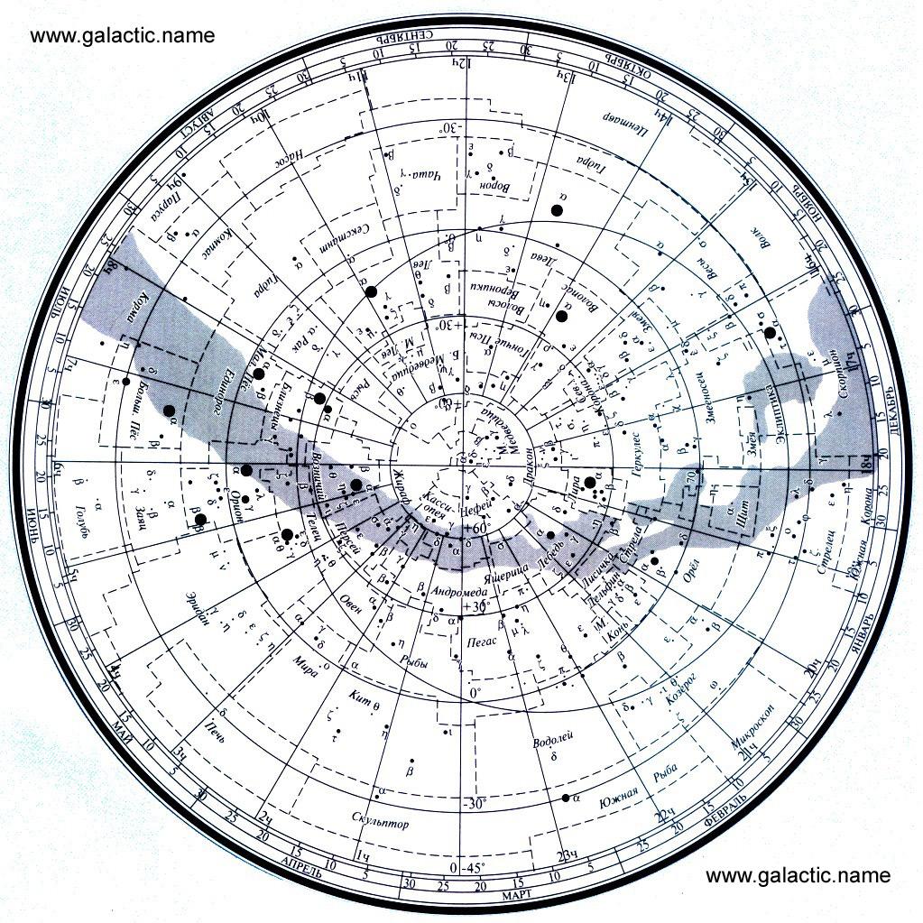 Карта звездного неба из учебника астрономии