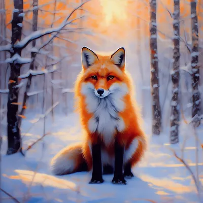 Иллюстрация Лиса зимой в стиле живопись, реализм | Illustrators.ru