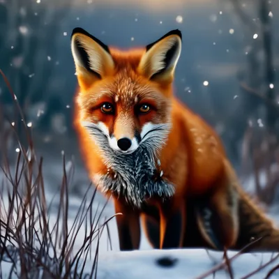 Картинка Лисы Зима снега Животные
