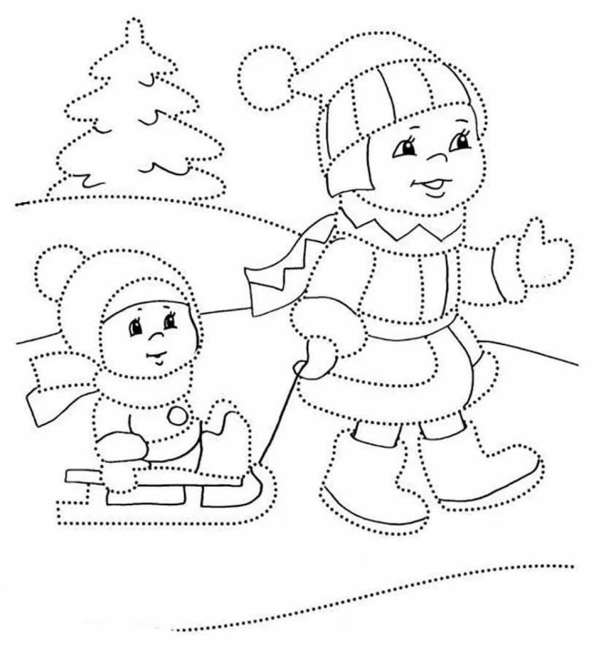 Раскраска Дети лепят снеговиков | Раскраски времена года - зима. Зимние  раскраски, раскраска зима