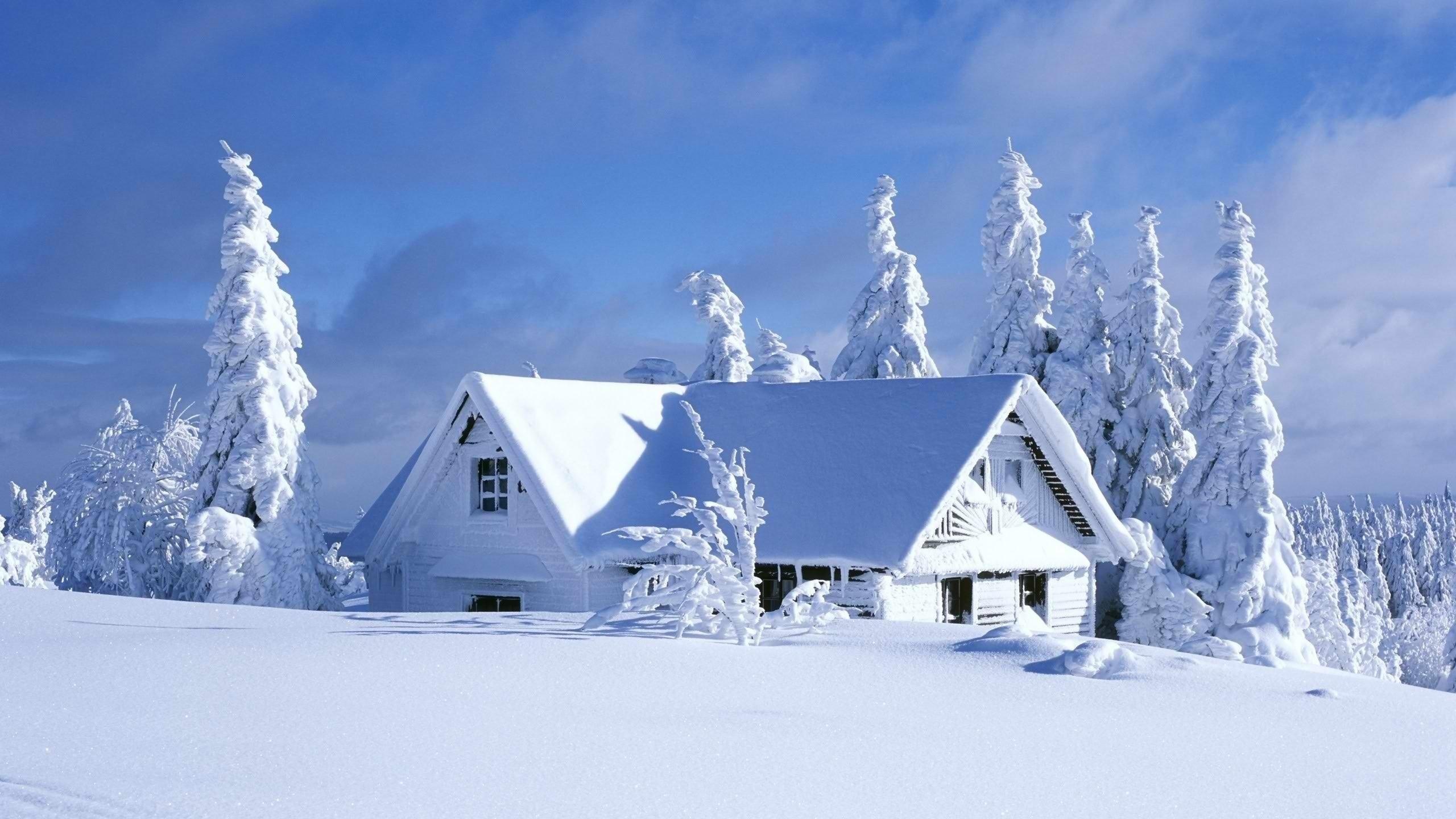 Обои зима, снег, дом на рабочий стол