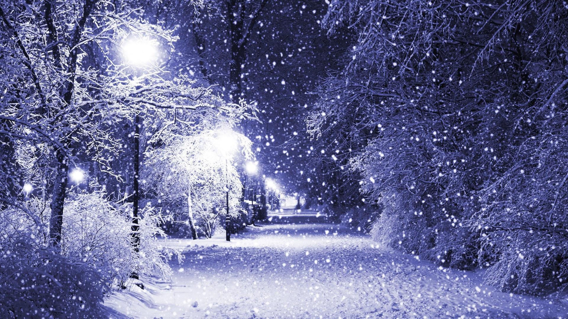 Скачать обои зима, ночь, фонари, раздел природа в разрешении 1920x1080