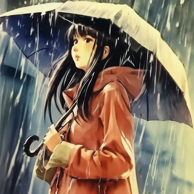 Аниме, дождь, рисунок» — создано в Шедевруме