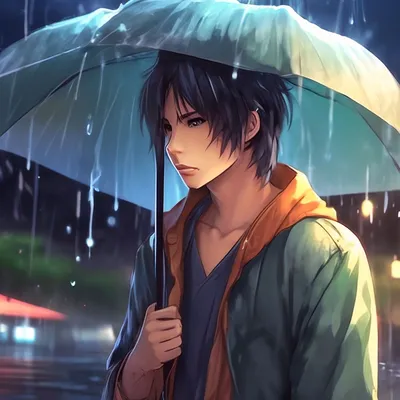 Грустный парень, дождь аниме» — создано в Шедевруме