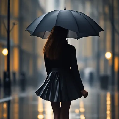 Силуэт девушки с зонтом под дождё…» — создано в Шедевруме