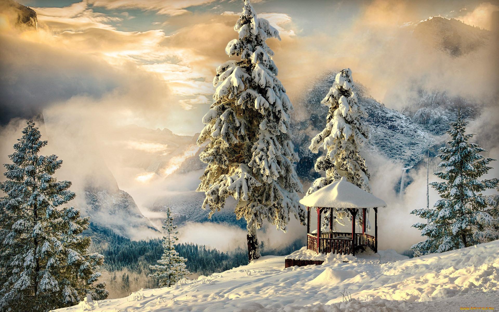 Картина зима в горах - обои для Iphone | Природа обои для Iphone