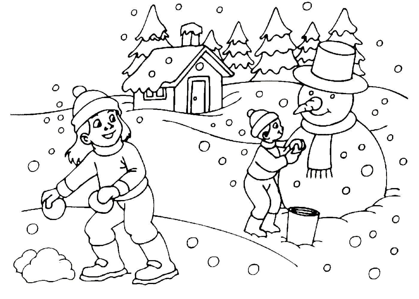 раскраска для детей зимы с двумя собаками и снеговиком на зимней сцене,  зимняя картинка раскрасить, зима, снег фон картинки и Фото для бесплатной  загрузки