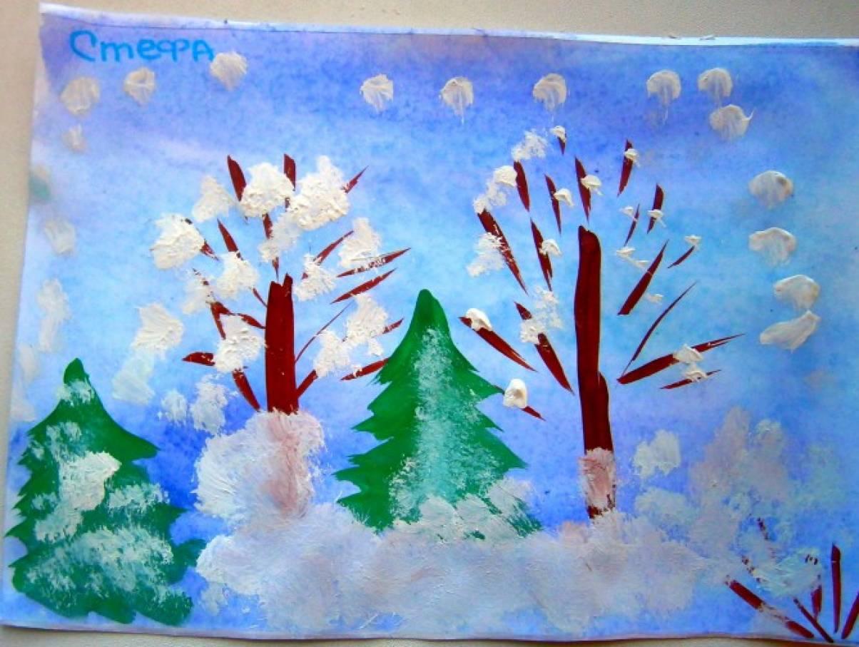 Урок рисования - как нарисовать зимний пейзаж гуашью. Рисунок на черной  бумаге. Рисуем вместе - YouTube