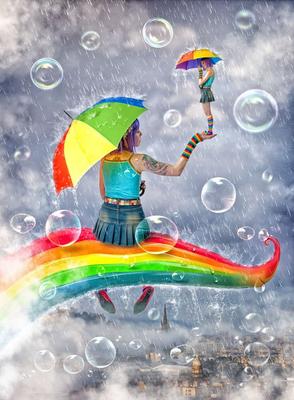 Арт-фото с радугой и дождем | Радуга после дождя Фото №1365683 скачать