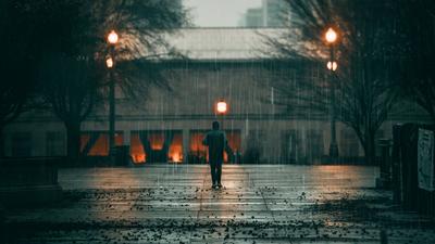 Скачать 3840x2160 человек, дождь, одиночество, грусть, прогулка, улица,  город обои, картинки 4k uhd 16:9