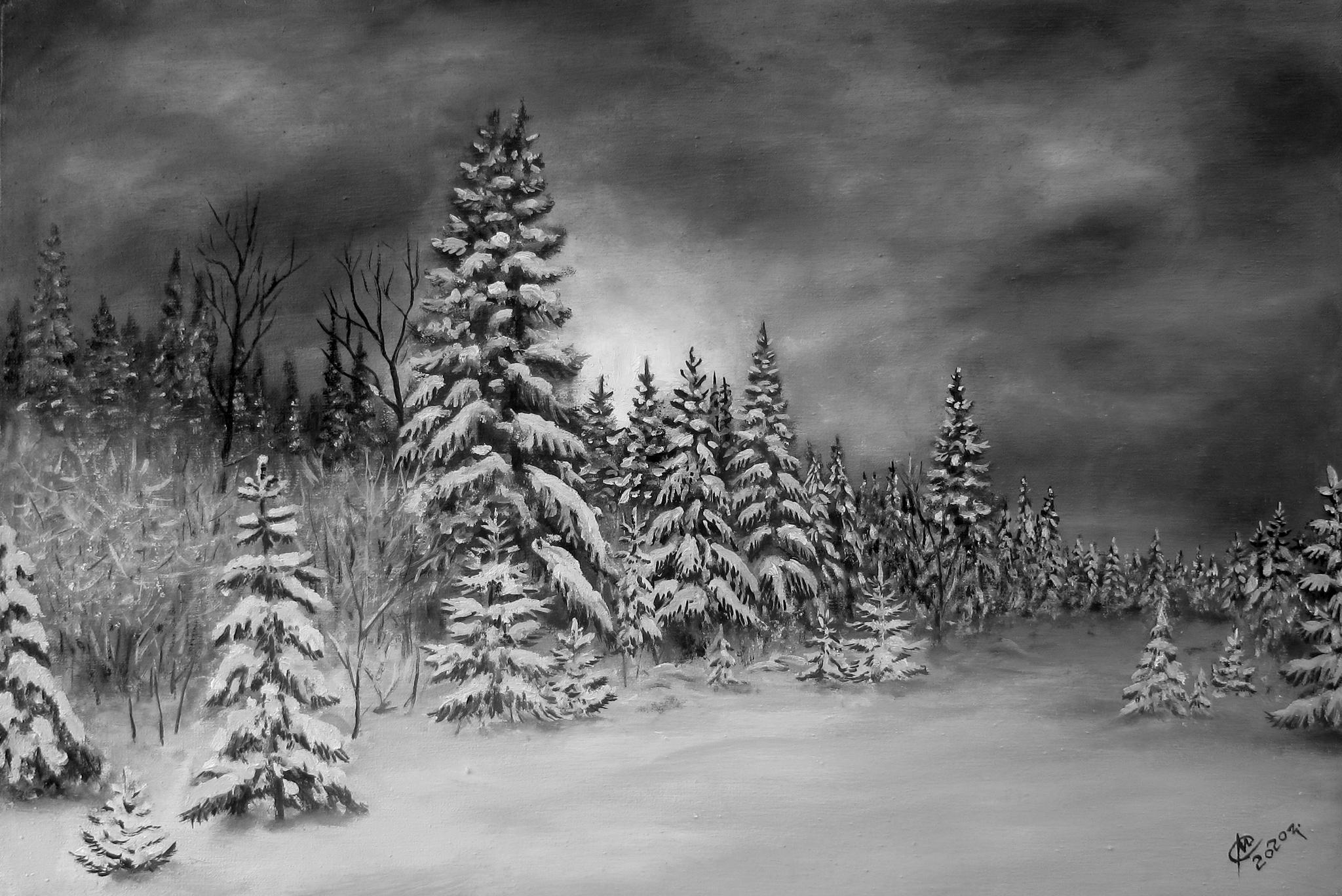 Зимний лес рисунок карандашом - 66 фото