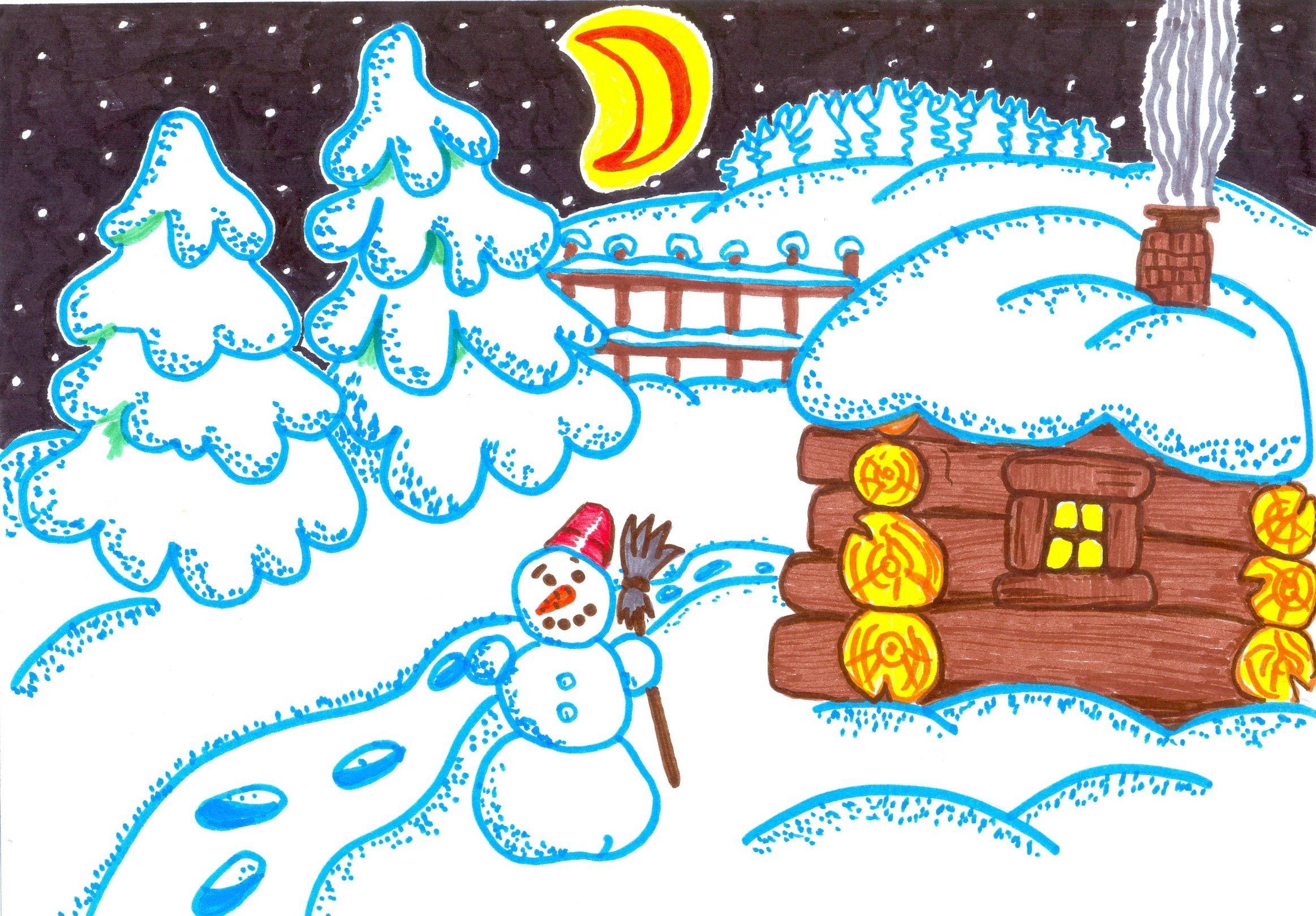 Рисунки зимнего пейзажа для срисовки (68 фото)