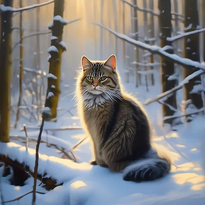 Кошка в лесу зимой» — создано в Шедевруме