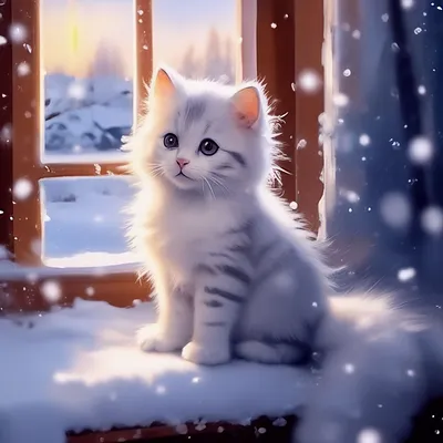 Котик зимой, снег, снежинки, нежность…» — создано в Шедевруме