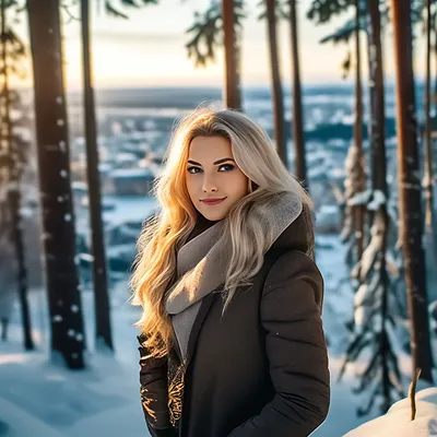красивая девушка брюнетка стоит в парке зимой, вокруг снег, одета в шубу,  на голове красивый платок с узорами Stock Photo | Adobe Stock