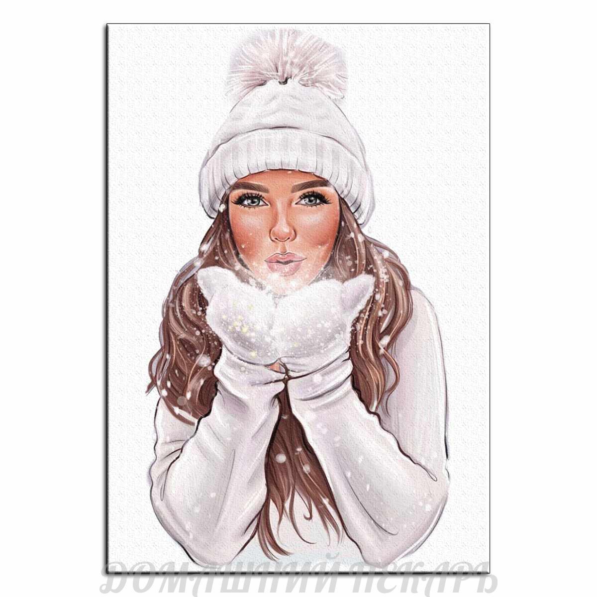 красивая девушка брюнетка стоит в парке зимой возле деревьев, вокруг снег,  одета в шубу, на голове красивый платок с узорами Stock Photo | Adobe Stock