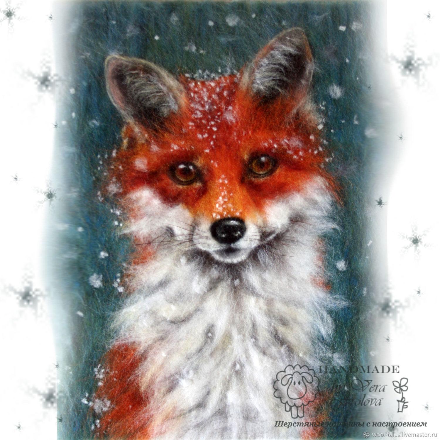 Картинка Лисы Зима снега Животные