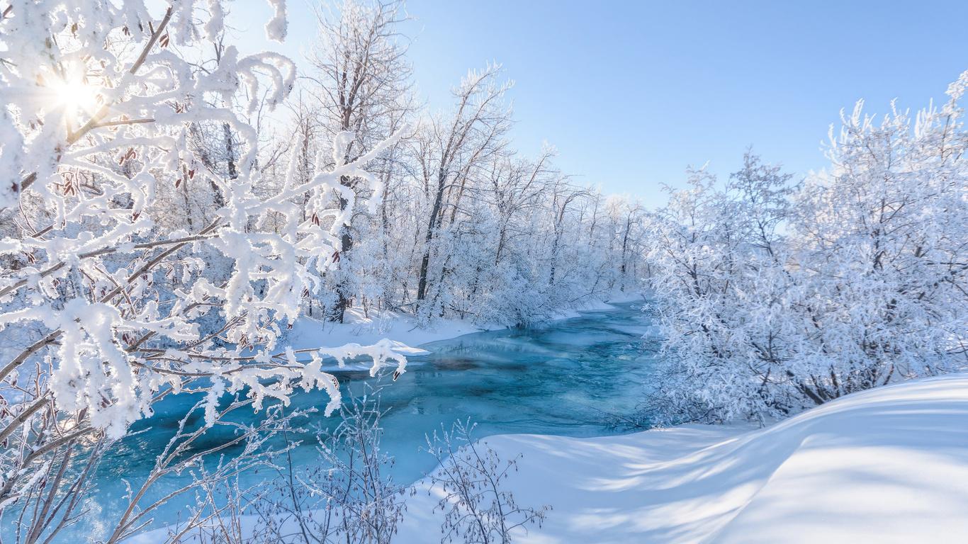 Картинки зима, снег, река - обои 1366x768, картинка №436434