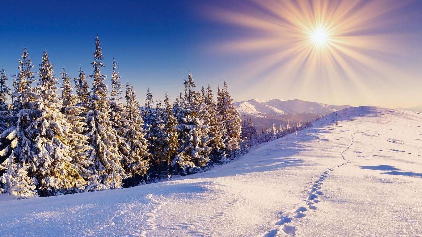 Скачать обои и картинки природа, зима, горы, небо для рабочего стола в  разрешении 1366x768
